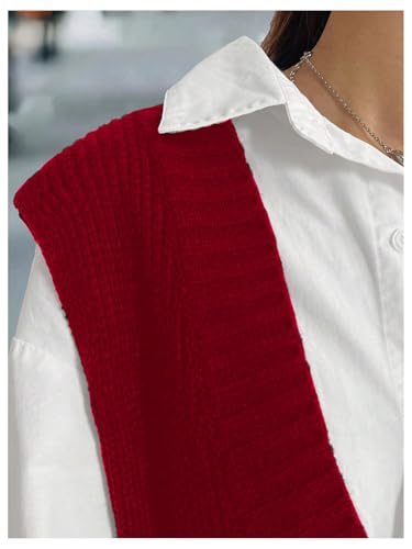 MakeMeChic Women's Plus Size Loose Sweater Vest V Neck Sleeveless Cable Knit Sweaters4