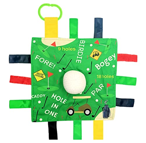 Image of Baby Jack & Co 10x10” Golf Sports Lovey Sensory Plush Blanket - Tag Toys for Babies - Baby Stroller Toys - Learn Shapes, Letters & Colors - Perfect Baby Ball Toy & Baby Sports Gift