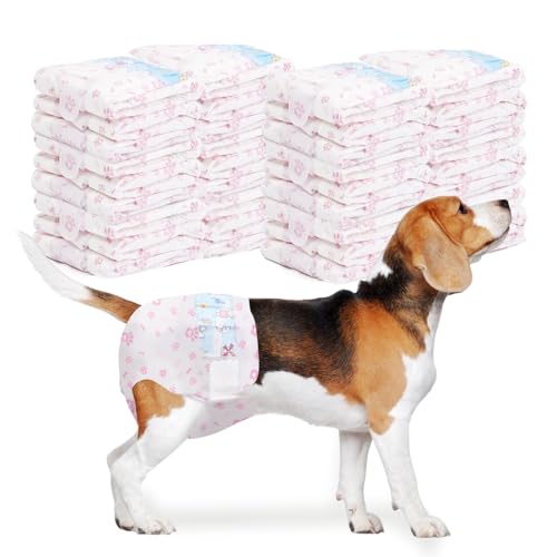 Image of Disposable Dog Diapers Female 90 Count Puppy Diapers Female (Waist 13.4-19 in L) Super Absorbent Large Dog Pads for Heat Excitable Urination or Incontinence - Pink