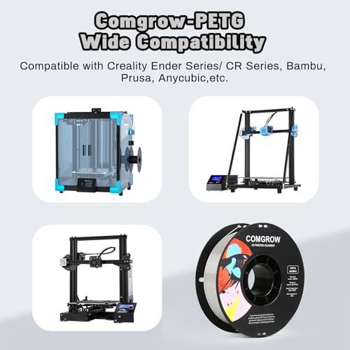 Image of Comgrow PETG 3D Printer Filament 1.75mm, High Precision and Tough 3D Printer Filament 2kg (4.4LBS), Dimensional Accuracy + /- 0.02 mm, Fit Most 3D Printers Gey + Grey