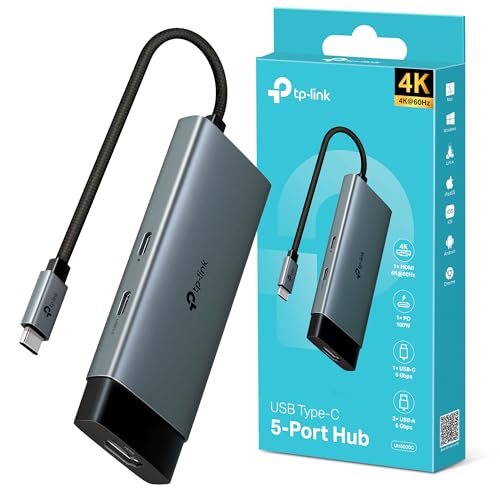 TP Link UH5020C Hub USB C 5 en 1, HDMI 4K@60Hz, USB C PD rápido de 100W, Puerto USB C+2 Puertos USB A 3.0 hasta 5 Gbps, soporta Mac OS, Windows 11/10/8.1/8/7, Linux OS, iPadOS, iOS, Android y Chrome