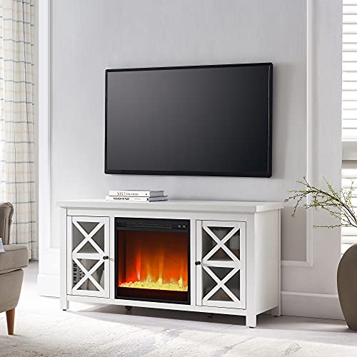 Image of Henn&Hart Rectangular TV Stand with Crystal Fireplace for TV's up to 55 inch in White, Electric Fireplace TV Stands for the Living Room