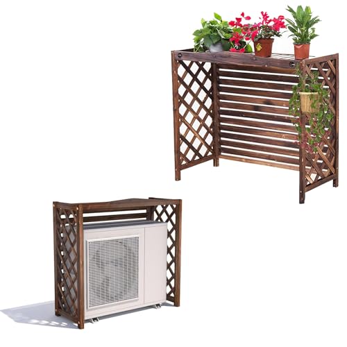 Cubierta Grande para Aire Acondicionado Exterior y Pantalla para Valla, Estante Decorativo de Madera Maciza para Flores para balcón y jardín, fácil instalación (110 x 50 x 85 cm).