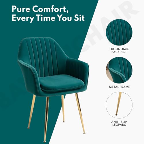 Image of Velvet Chair for Home | Modern Accent Armchair in Soft Velvet Fabric with Golden Legs | Set of 2 Premium Accent Chair for Living Room Bedroom Restaurent | (Green sea, Standard)