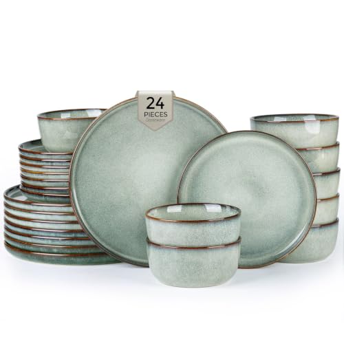 Image of GBHOME Dinnerware Sets for 8, 24 Pieces Ceramic Plates and Bowls Set