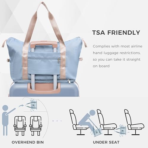 Image of 24 Inch Checked Suitcase with TSA Lock Travel Duffel Bag Wet-Dry Toiletry Bag, Blue