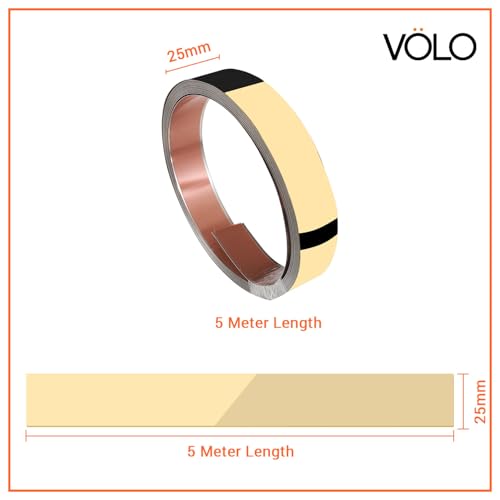 Image of VOLO Stainless Steel 5 Meter Mirror Finish Weather Strip - Waterproof Self-Adhesive Tape for Tile Gap, Wall, Cabinet, Kitchen & Floor - Peel & Stick Adhesive Strip (GOLD, 25MM (1 INCH))
