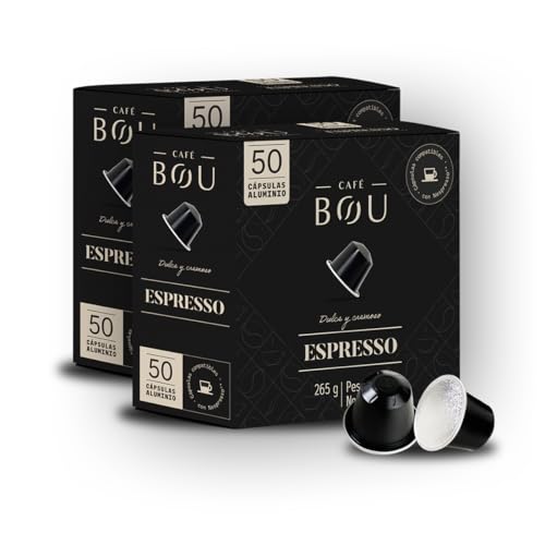 Café BOU - Cápsulas de café expresso 100% árabe | Intensidade média I cápsulas compatíveis com máquinas nespresso I café com aroma de chocolate e avelã, 2 caixas x 50 cápsulas
