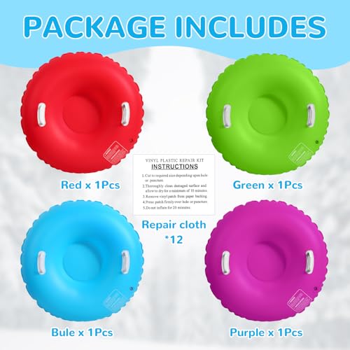 Shappy 4 Pack 36\'\' 40\'\' 47\'\' Snow Tube Inflatable Snow Sleds Heavy Duty Sleds Adults for Winter Outdoor Sports Toboggan with Handles Thickened Bottom(Classic Colors,36 Inch)