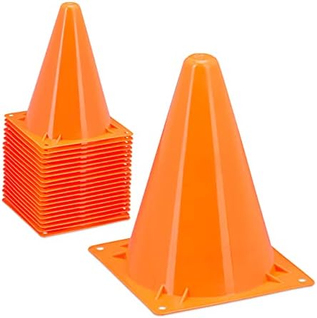 Relaxdays Set 20 cones sinalização, pilões tráfego, crianças, futebol, treino, 18 cm, treino de cães, laranja
