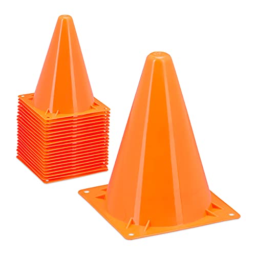 relaxdays Cône de signalisation en Lot de 20, plots, pour Enfant, 18 cm, entraînement, Football, Sport canin, Orange