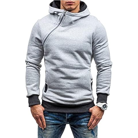 Mens Half Zip Casual Hoodie Sweatshirt Fleece Hoody Clashing Colours Retro Pullover with Pockets Grey L Cover
