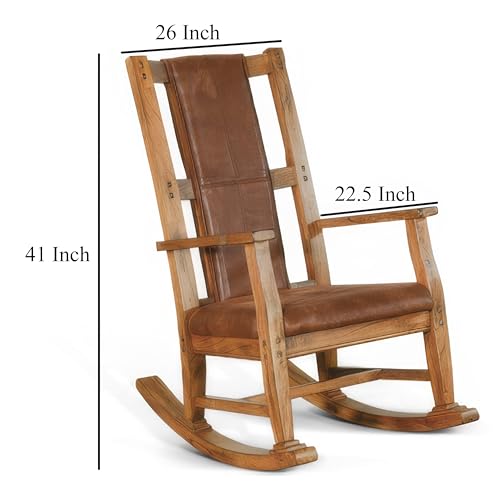 Butaca Mecedora con Asiento de Cuero Sintético Marrón miniatura 3