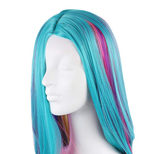PIXNOR Peruca Feminina Cor Do Arco-Ãris Colorido Parte Do Meio Peruca Longa Reta Peruca Lolita Traje