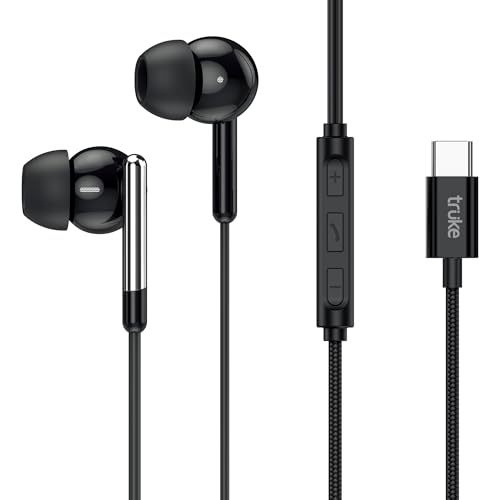 truke Bass H1 Premium in-Ear Type-C Wired Earphones w/ 13mm Titanium Drivers, Rich Deep Bass, Smart in-Line Controls for Music & Calls, Built-in HD Mic, Lightweight Design & Tangle-Free Cable (Black)