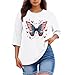 Womens Round Neck Casual Shirts 3/4 Sleeve Patriotic Flag Printed Blouse 250th Anniversary USA America 250 Tops