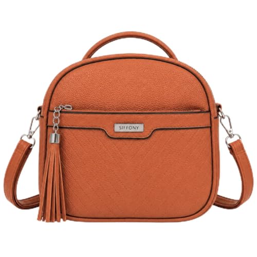 Bolsa Feminina Pequena Tiracolo Estilo Baú em Couro Sintético com Alça de Mão e Transversal removível e ajustável, Compacta e Versátil para o Dia a Dia, Trabalho, Passeio (Marrom)