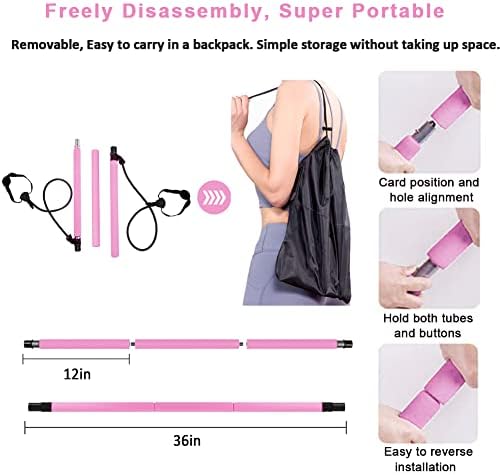 ABsuper Pilates Bar Set, Portable Yoga Exercise Pilate Stick with Resistance Band Foot Loop, Fitness equipment for Stretch Sculpt Twisting Sit-Up for Man Women Home Gym Bodybuilding shaping Workout