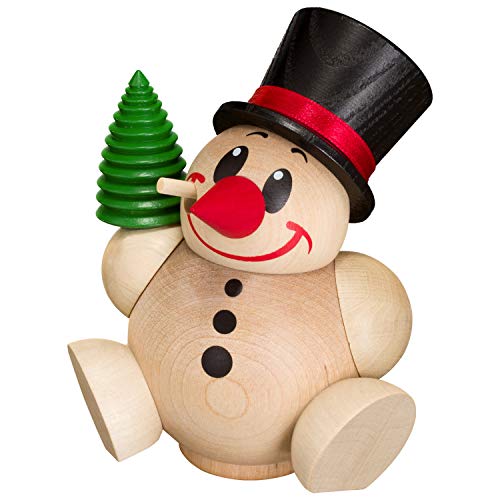 Seiffener Volkskunst | Deko Räuchermännchen | Cool-Man Räuchermann 11 cm | Schneemann | Original Erzgebirge | 19101 | mit Baum und Zylinder