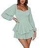 LYANER Women's Jumpsuit Lantern Long Sleeve Ruffle Layer Tie Mini Short Romper Light Green Medium #3