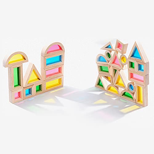 Wooden Building Blocks For Toddlers 1-3, 24 Pieces Set Big Toddler Wood Sensory Blocks, Wooden Rainbow Kids Stacking Blocks, Large Colored Window Blocks Educational Toys For Boys Girls #TOP2