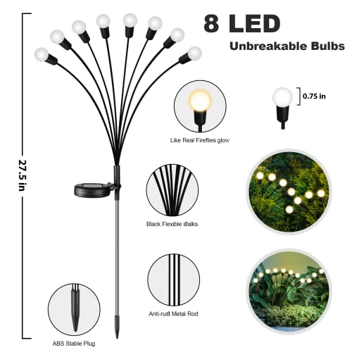 Pearlstar 4 Pack 8Led Solar Powered Firefly Lights, Upgraded With High Flexibility Copper Wires And Heavy Bulb Base - Waterproof Solar Garden Lights, Swaying Garden Decor For Pathway, Patio, And Yard #TOP1
