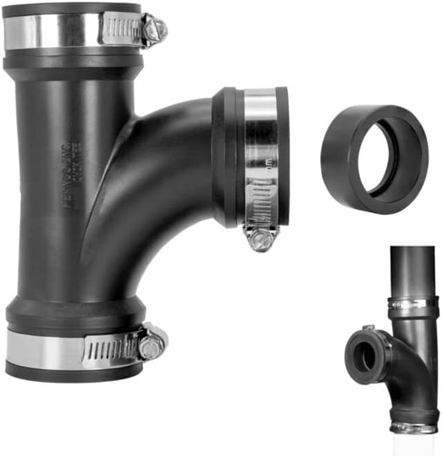 Fernco 2" Flexible PVC Tee Includes Optional 1.5" Reducer Bushing for DWV Cast Iron, Steel and Plastic Pipe Connections