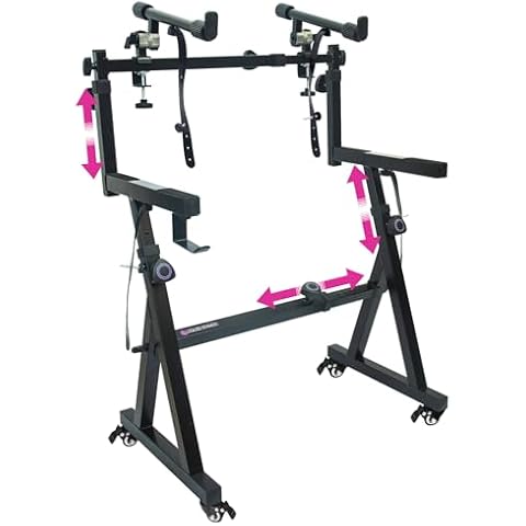 Liquid Stands Dual Piano Keyboard Stand w/ Wheels and 2nd Tier - Rolling Z Style Adjustable, Portable 2 Tier Heavy Duty Music Stand for Synths and Electric Digital Keyboards - Fits 54 61 88 Key Pianos Cover