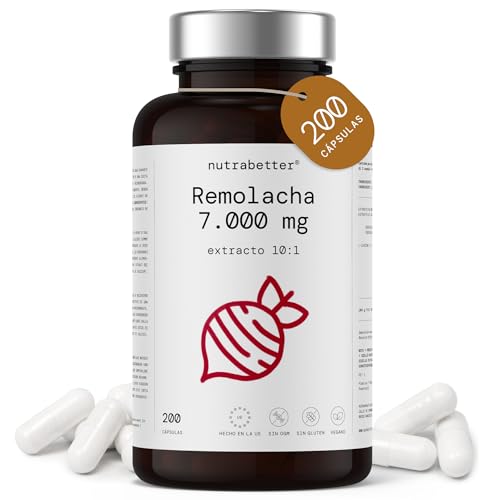 Remolacha Capsulas 7000mg | 200 Cápsulas Veganas | Extracto de Remolacha Beetroot |Potenciador de Óxido Nítrico Natural para Energía | Fabricado en España| nutrabetter®