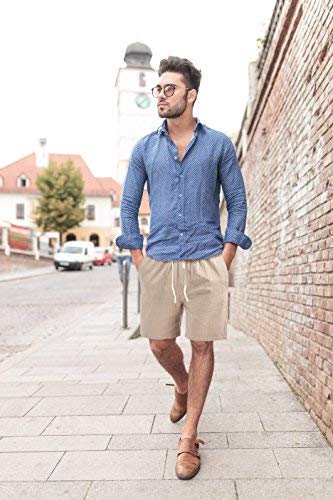 Ltifone Mens Casual Shorts Elastic Waist 7" Inseam With Drawstring Slim Fit Summer Pants With Pockets Khaki #TOP4