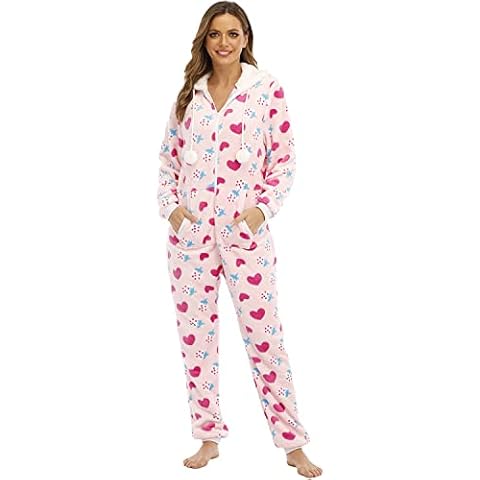 QIYUANT Pink Heart Flannel Onesie Pajamas Cover