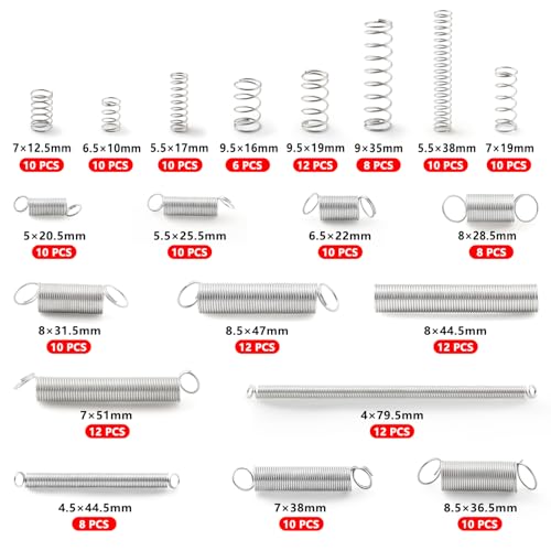 YIXISI 200 Stücke 20 Größen Sortiment Federset, Zugfedern, Kleinen Druck- und Verlängerungsfedern Set Box, für Werkzeuge und Geräte, Handwerkzeuge, Automotive, Ersatzteile, DIY
