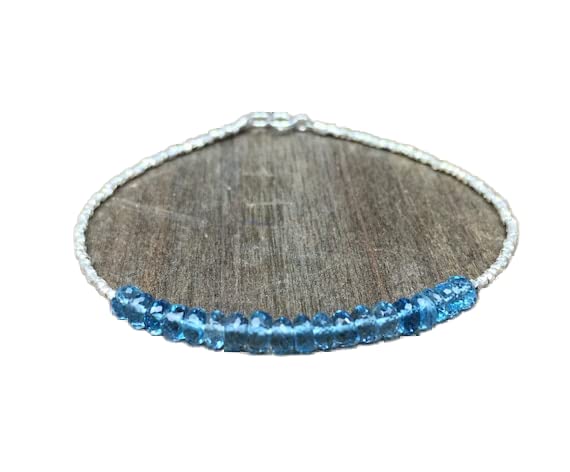 Topaze blue london bracelet perles 4mm cadeau idéal unisexe stacking LKBEADS