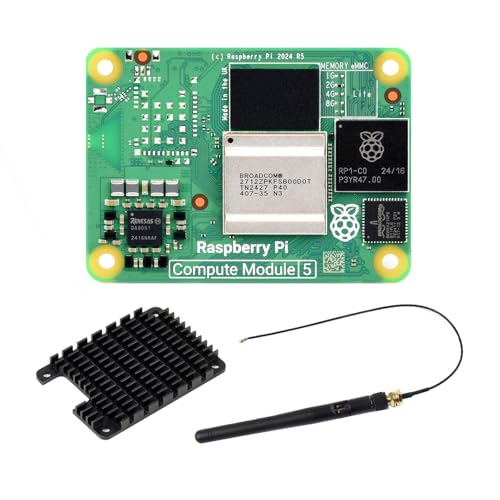Waveshare CM5 Pi Compute Module 5�A����Raspberry Pi CM5002000 (���C�����X�Ȃ��A2GB RAM�A0GB (Lite) eMMC�t���b�V��)�A�A���e�i�L�b�g�A�q�[�g�V���N(3�A�C�e��)���t�����܂��B