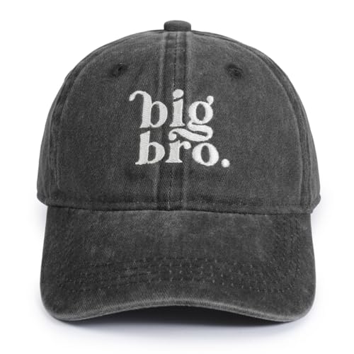 BAOPLAYKIDS Embroidered Big Bro Hat for Toddler Boy Big Brother Gift for Kids Child Adjustable Washed Black Embroidery Baseball Cap Dad Hat