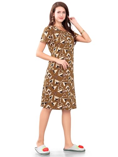 Image of Printed Knee Length Pocket Night Dresses for Women | Cat Lovers | Premium Soft Cotton Nighty | Sky Blue