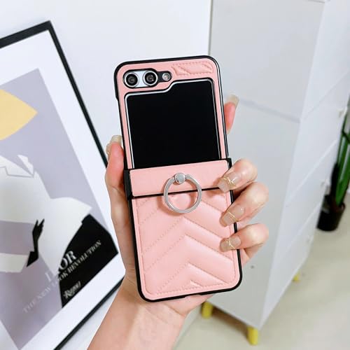 Coque Galaxy Z Flip5 antichoc rigide rose en similicuir chic