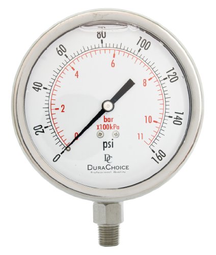 4" All Stainless Steel Oil Filled Pressure Gauge, 1/4" NPT, 0-160 PSI