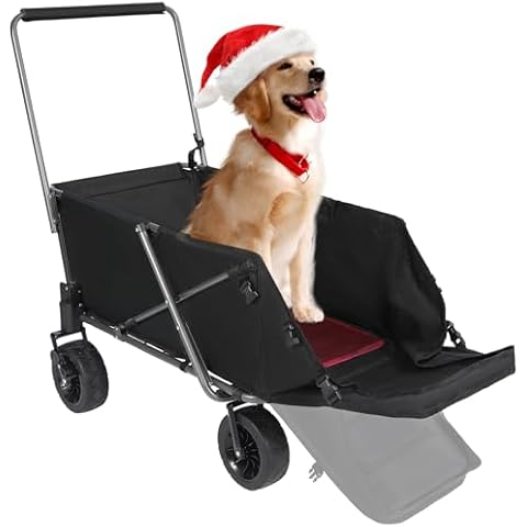 REDCAMP 53" Folding Dog Wagon Cart with Extendable Rear End Heavy Duty, 220L Large Collapsible Utility Cart Dog Stroller with Tailgate for Sports Shopping Pet Cover