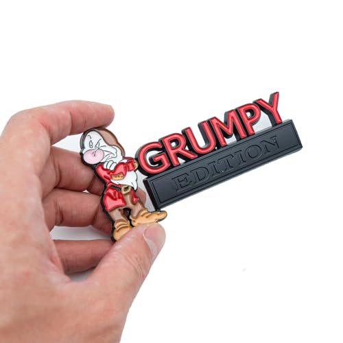 Image of Pair Set Grumpy Edition Emblem 3D Metal Side Rear Badge Nameplate Sticker Replacement for Vehicle, Truck, SUV, Door Decoration (Red)