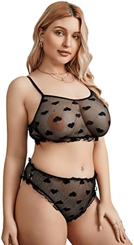 SOLY HUX Women’s Mesh Sheer See Through Lingerie Set Sexy Lace Bra and Panty 2 Piece