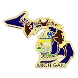 PinMart State Shape of Michigan and Michigan Flag Lapel Pin