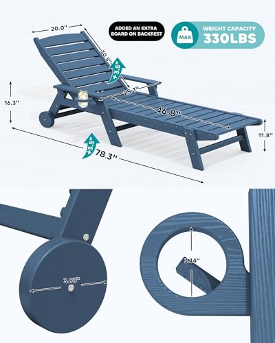 image for SERWALL Patio Chaise Lounge Chair, 78'' Long HDPE 5 Positions Adjustab
