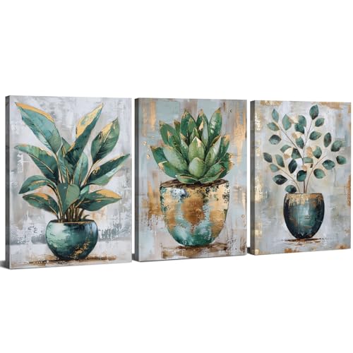 Toile murale pour murs vides : 3 panneaux de plantes vertes