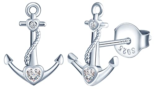 MicLee Boucles d'oreilles femme fille, boucle d'oreille en argent 925, boucle d'oreille ancre de navire, boucle d'oreille ancre créative, zircon incrusté,...