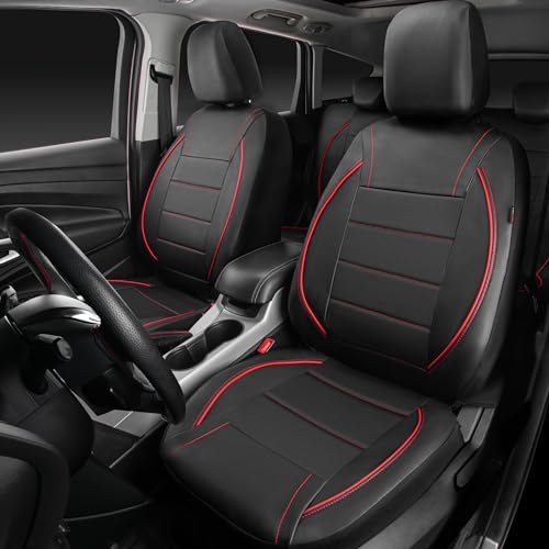 CAR PASS Universal FIT Piping Leather Car Seat Cover, for suvs,Van,Trucks,Airbag Compatible,Inside Zipper Design and Reserved Opening Holes (Full Set, Black and Red) by CAR PASS - Image 2