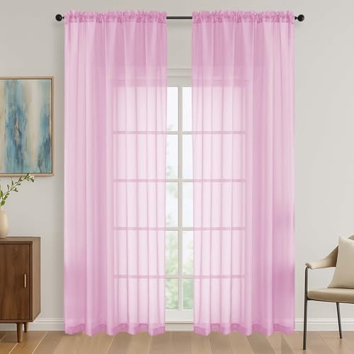 Image of OVZME Light Pink Bedroom Curtains 2 Panel Sets 90 Inch Length, 59 Inch Extra Wide Light Filtering Light Weight Soft Window Treatment Panels for Study Room Living Room Guest Room, 59Wx90L Inches