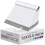 Fuxury 500 Pcs Poly Mailers 12x15.5 Inch, Bulk Shipping Bags for Clothing, Strong Adhesive Shipping Envelopes for Small Business Suppliers,Waterproof Mailers Poly Bags Mailing Envelopes White