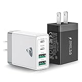 [2-Pack] USB C Wall Charger, Aiminu 40W 4-Port Fast USB C Charger Dual Port QC+PD 3.0 Power Adapter, Double Fast Plug Type C Charging Block for iPhone 15/15 Plus/14 Pro Max/13/12/11/XS/XR,Cube Charger