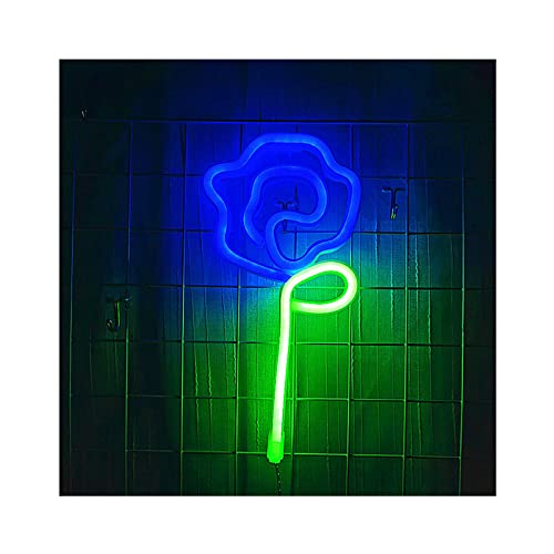 AIDELAI Señales de neón Flor Rosa con Tallo Verde Letreros de neón LED Rose Propuestas Bodas Cartel de Pared USB y Alimentado por batería para la Fiesta de San Valentín Cuarto (Color : Azul) Cover